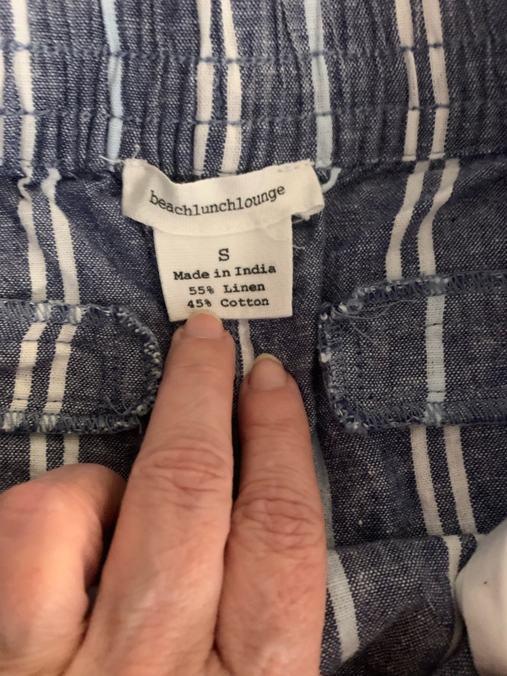 beachlunchlounge Blue and White Striped Wide Leg Linen Cotton Blend Crop Pants S - Picture 13 of 16